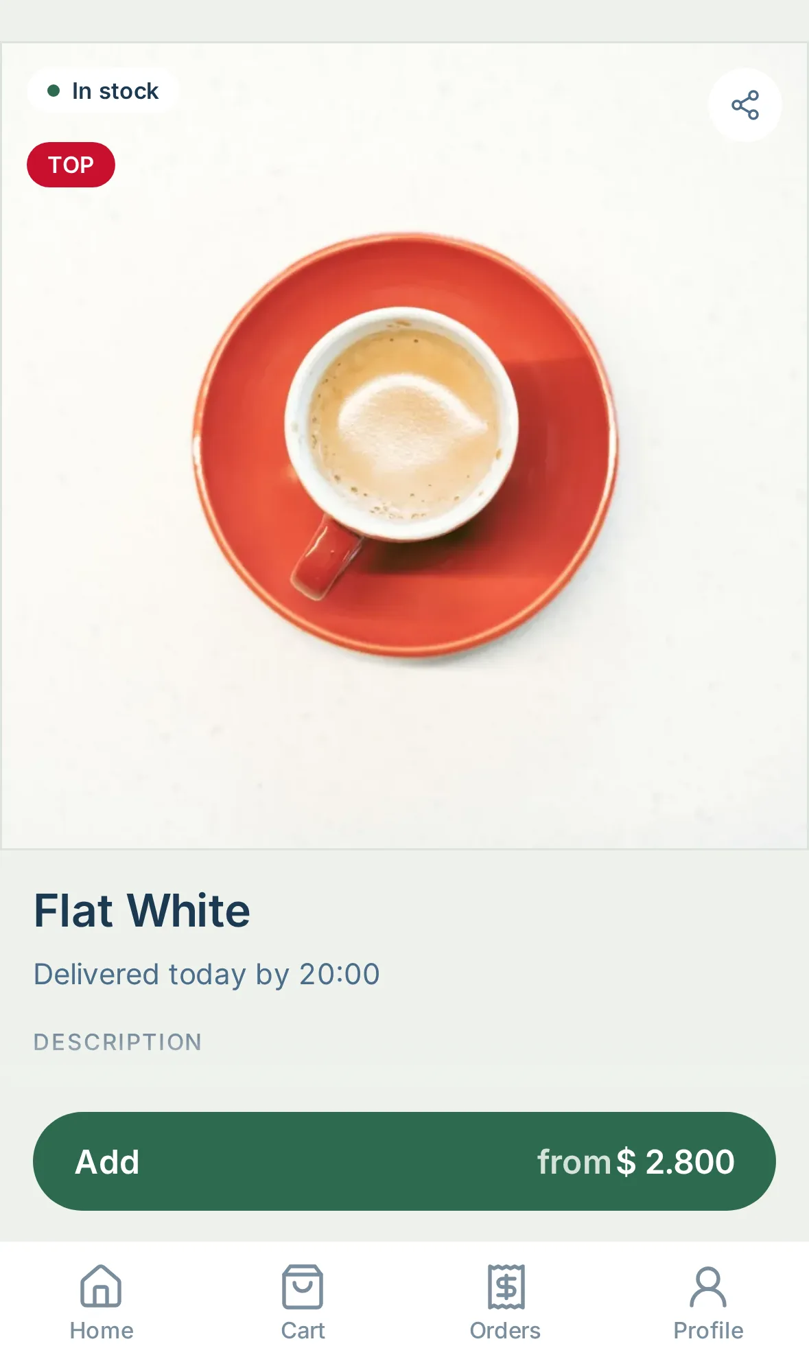 Every product with photos, options and add-ons